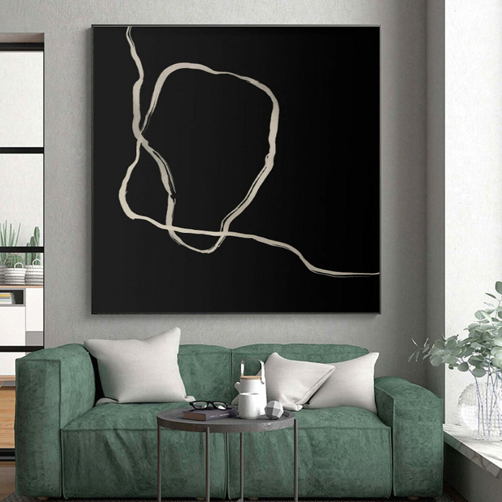 Minimalist Canvas Art Black Beige Line Abstract Art PT412