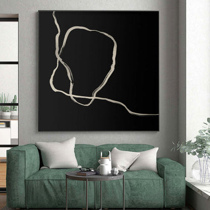 Minimalist Canvas Art Black Beige Line Abstract Art PT412