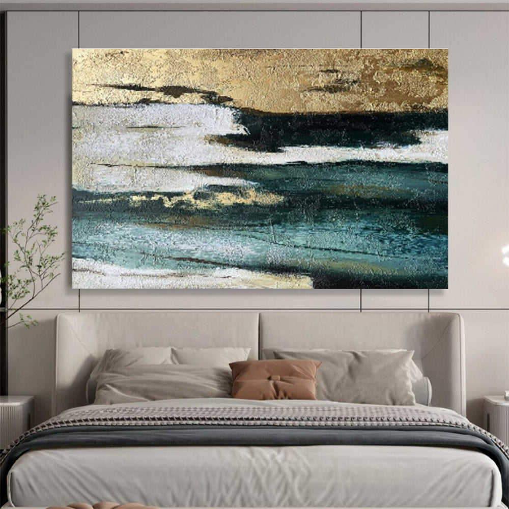 Buy Abstract Art Online Gold, Teal, and Black Textured Abstract Art HPS379