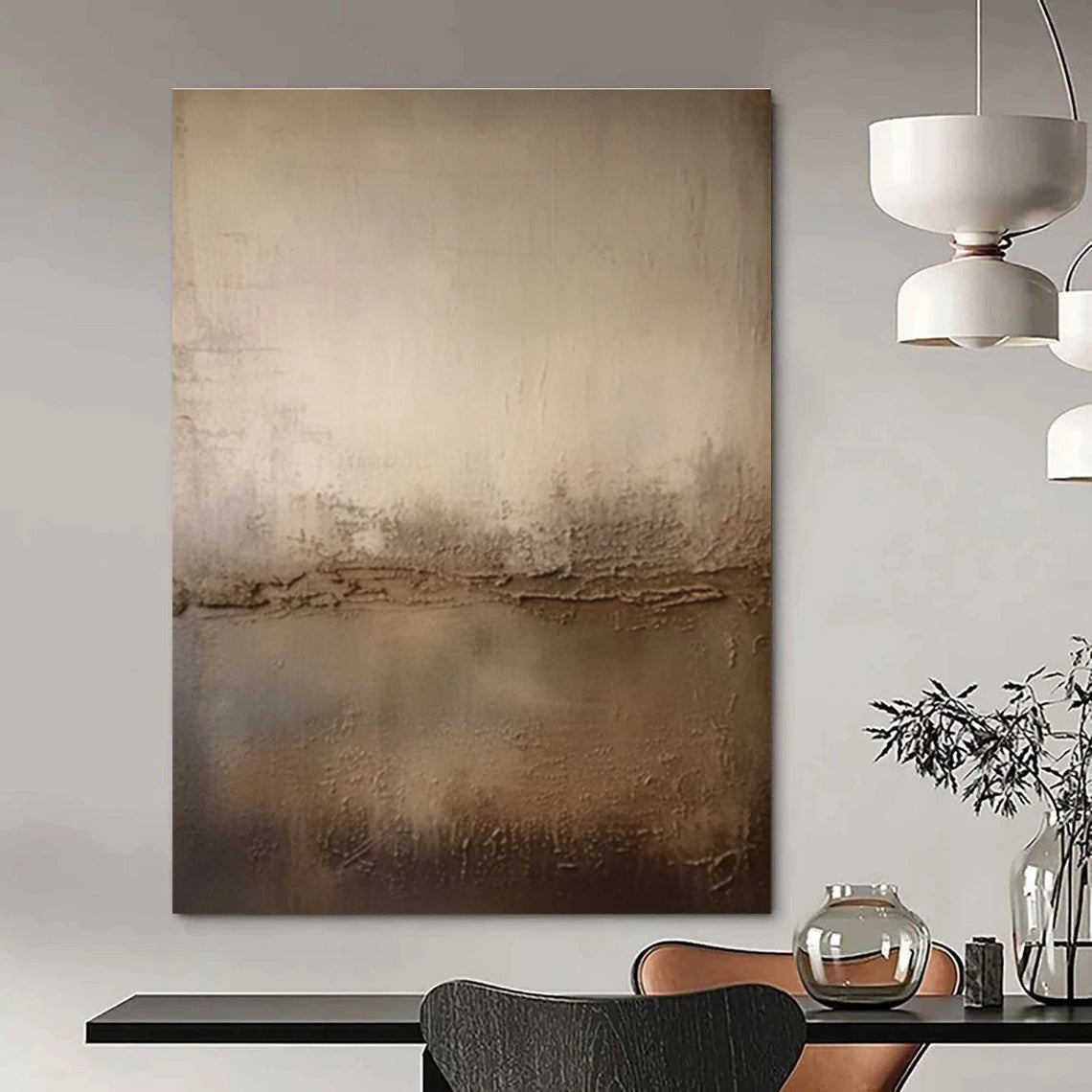 Cool Abstract Paintings Beige, Brown, and Gray Textured Abstract Landscape Art DPS473