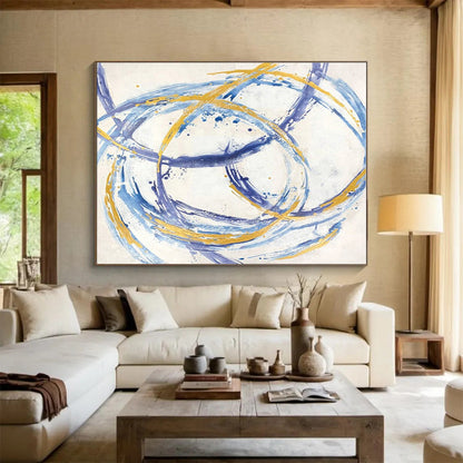 Cool Abstract Paintings Blue & Gold Circular Abstract Art HPS148