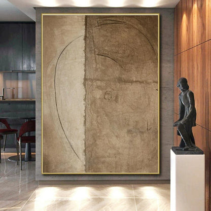 Minimalist Canvas Art - Monochrome Brown & Beige Subtle Lines Abstract Drawing PT563