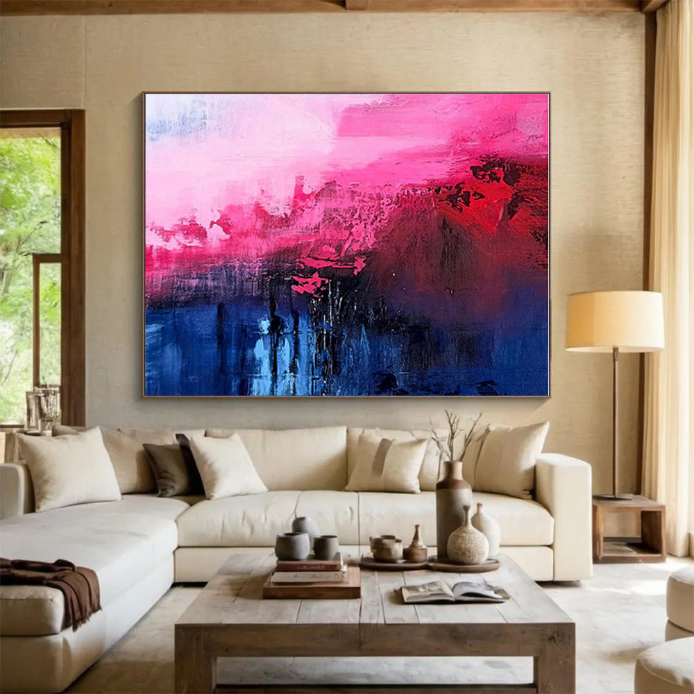 Acrylic Modern Art Paintings Pink, Red & Blue Dramatic Abstract On Canvas HPS067