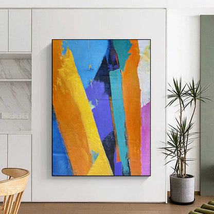 Modern Art Acrylic Multicolor Geometric Abstract Painting On Canvas PT069