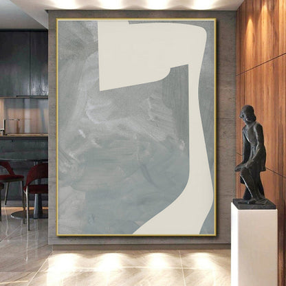Large Contemporary Wall Art Gray Beige Abstract Form Acrylic Painting PT448