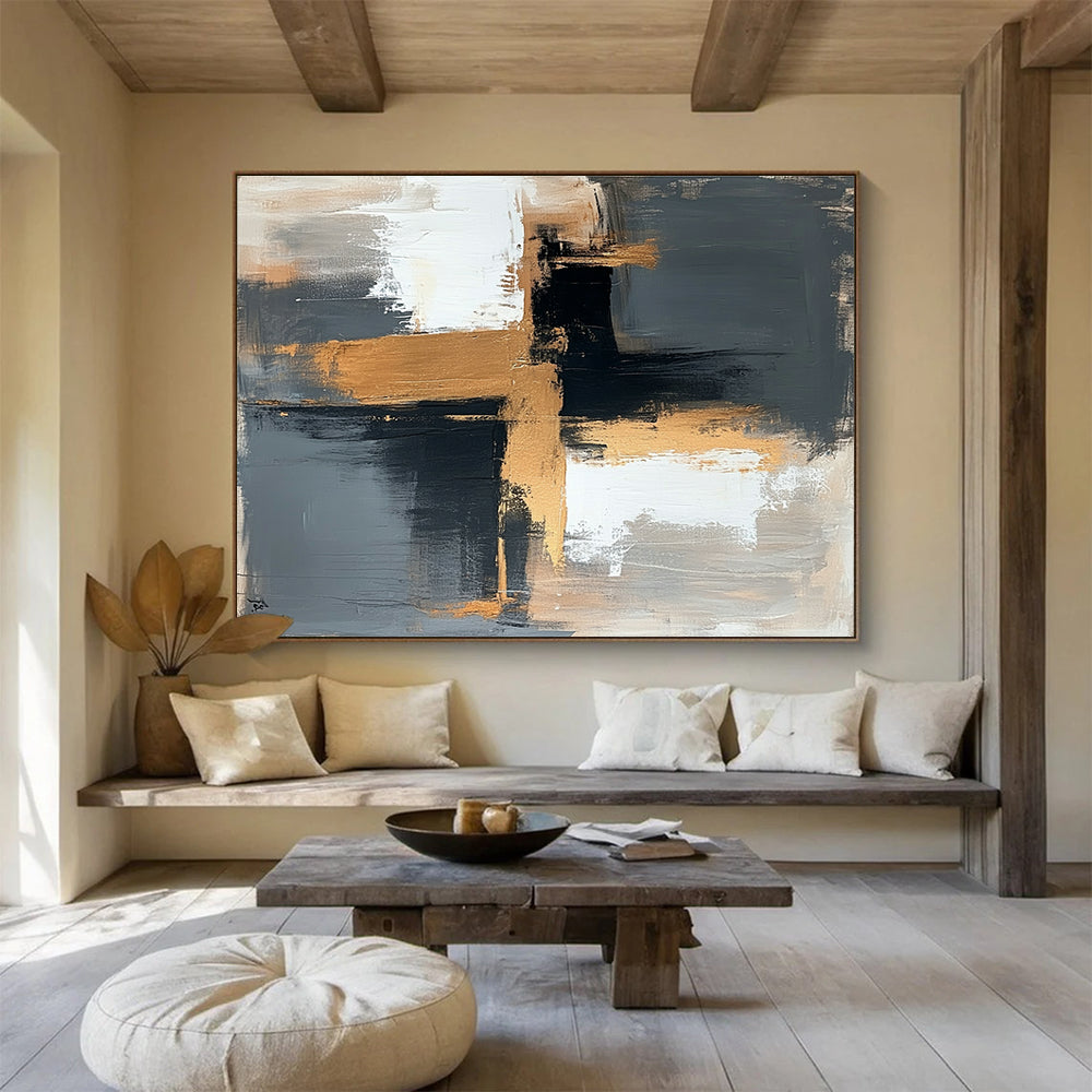 Buy Abstract Art Online Gray, Gold, and White Geometric Abstract Art HPS329