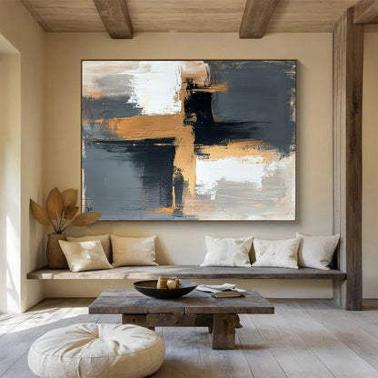 Buy Abstract Art Online Gray, Gold, and White Geometric Abstract Art HPS329