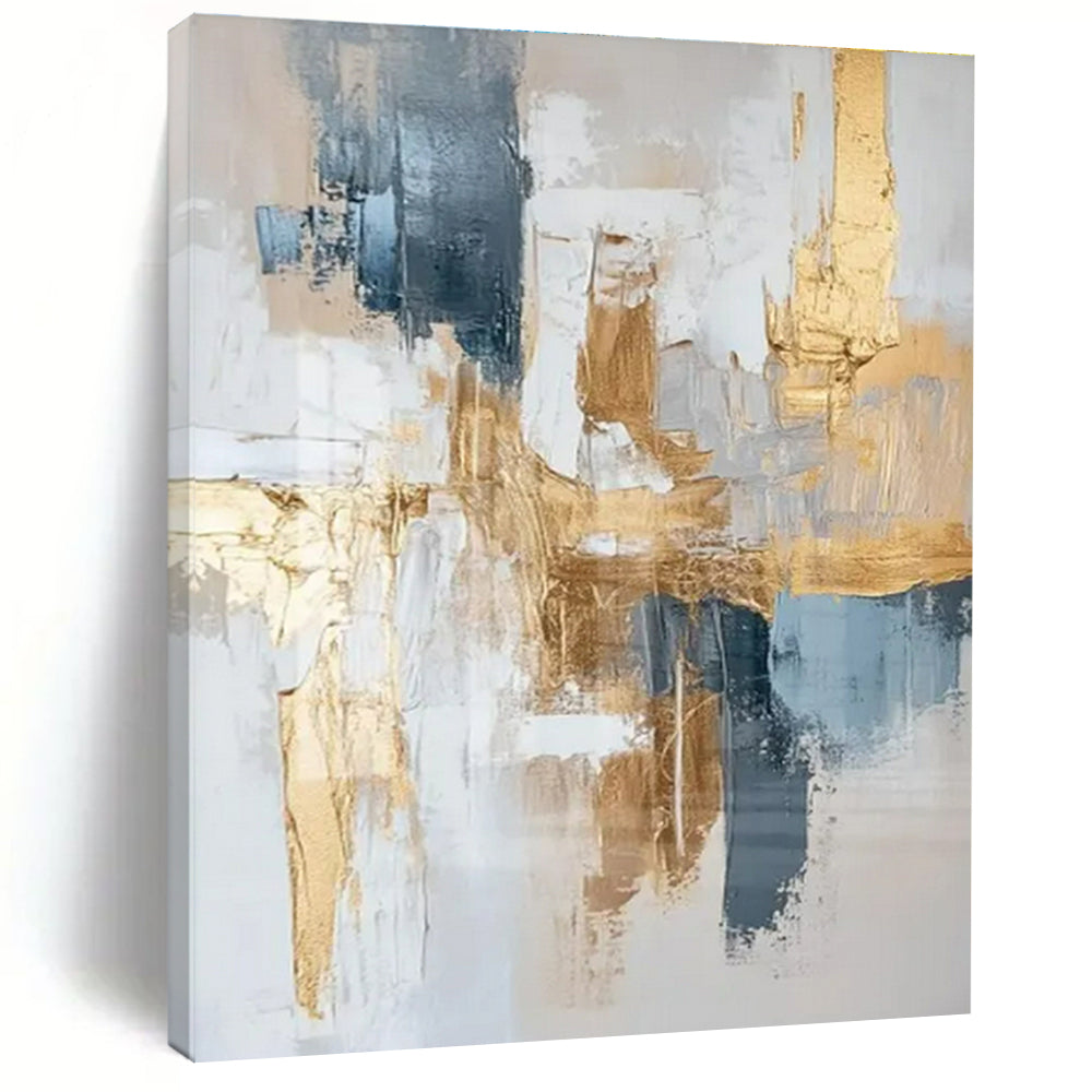Acrylic Modern Art Paintings Gold, Blue, and White Textured Abstract Art PT732