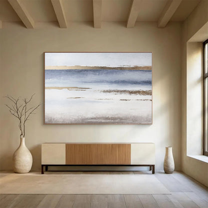 Minimalist Canvas Art Blue, Gold & White Landscape Abstract Painting On Canvas HPS116