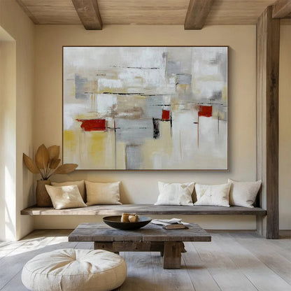 Minimalist Canvas Art Neutral Tones With Red Accents Abstract Painting On Canvas HPS130