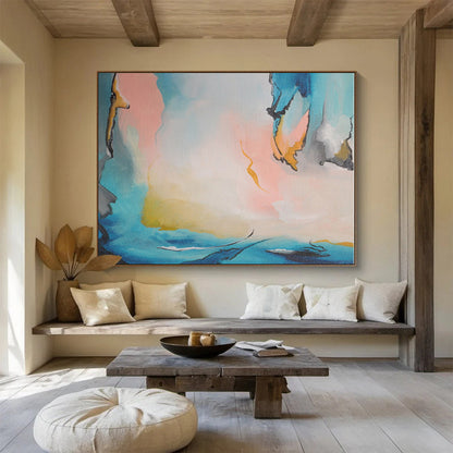 Modern Art Acrylic Soft Blue & Pink Abstract Figures On Canvas HPS018