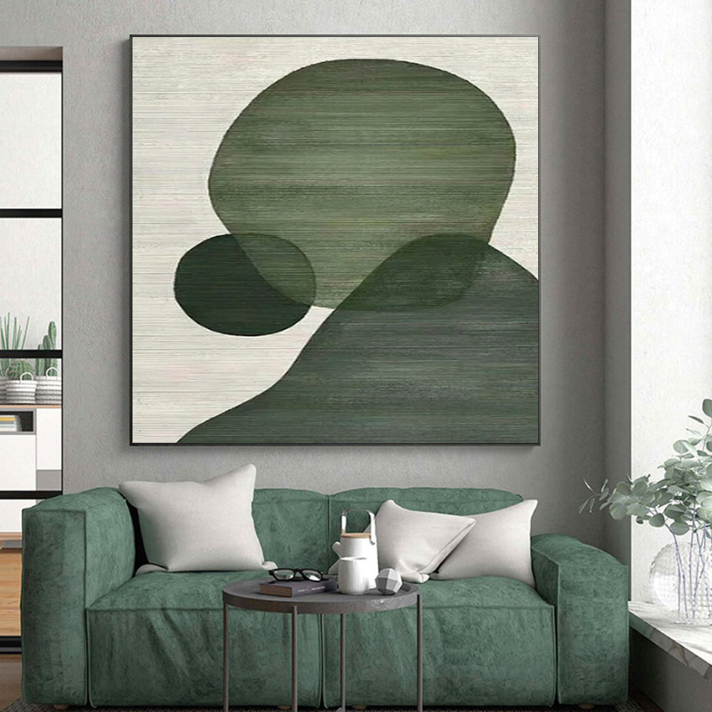 Minimalist Canvas Art Green Geometric Shapes Composition, Modern Art Acrylic PT513