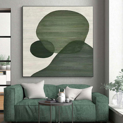 Minimalist Canvas Art Green Geometric Shapes Composition, Modern Art Acrylic PT513