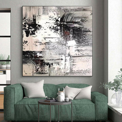 Hand Painted Art in Black, White, and Grey Abstract Textural Layers Painting On Canvas PT272