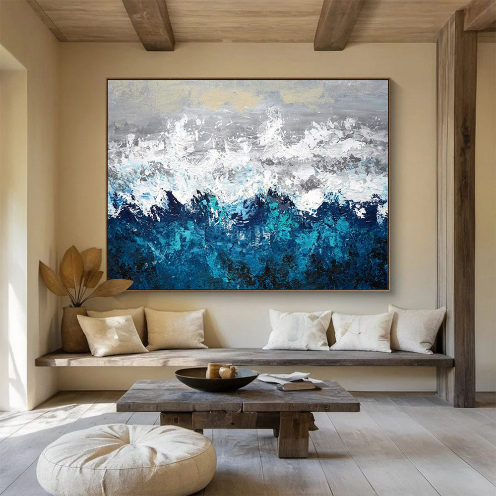 Paintings For House Blue, White, and Gray Textured Abstract Seaside Art HPS370