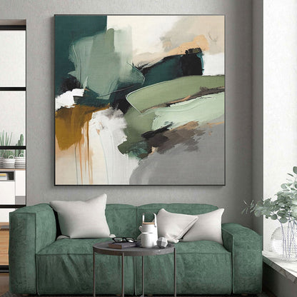 Modern Art Acrylic - Green, Brown & Gray Abstract Landscape-Inspired Art PT577