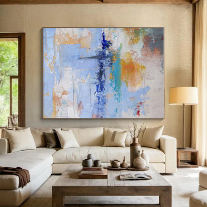 Modern Art Acrylic Blue Orange White Textured Abstract Art PT359