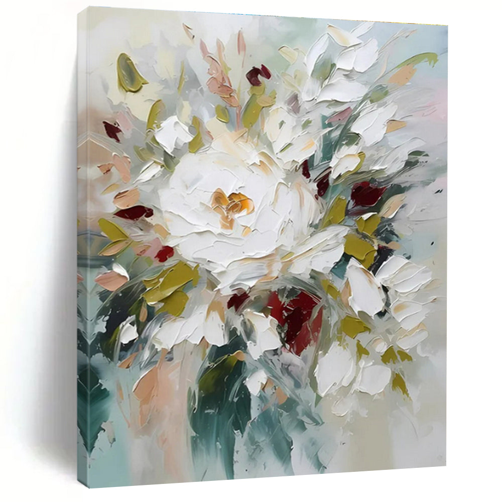 Hand-Painted White, Green & Red Floral Abstract, Paintings For House DPS501
