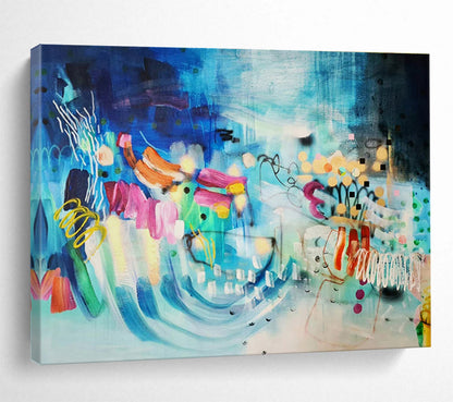 Large Size Blue and Multicolor Whimsical Abstract Art HPS334