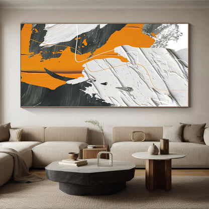 Large Painting In Living Room Orange, Gray & Black Textured Abstract Painting On Canvas PT090