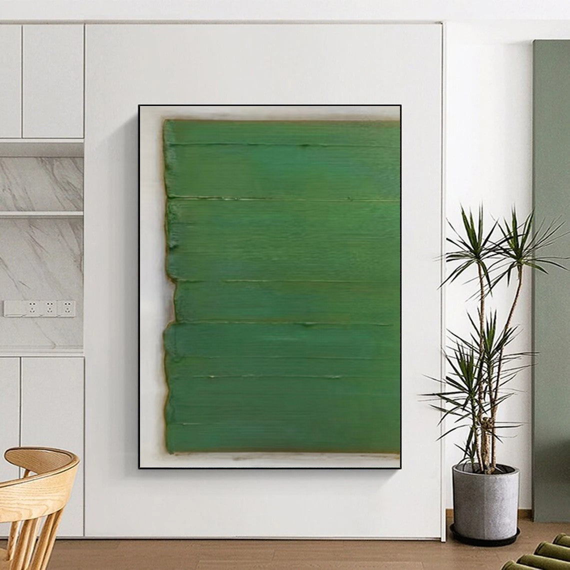Minimalist Canvas Art Green Textured Abstract Geometric Art PT349