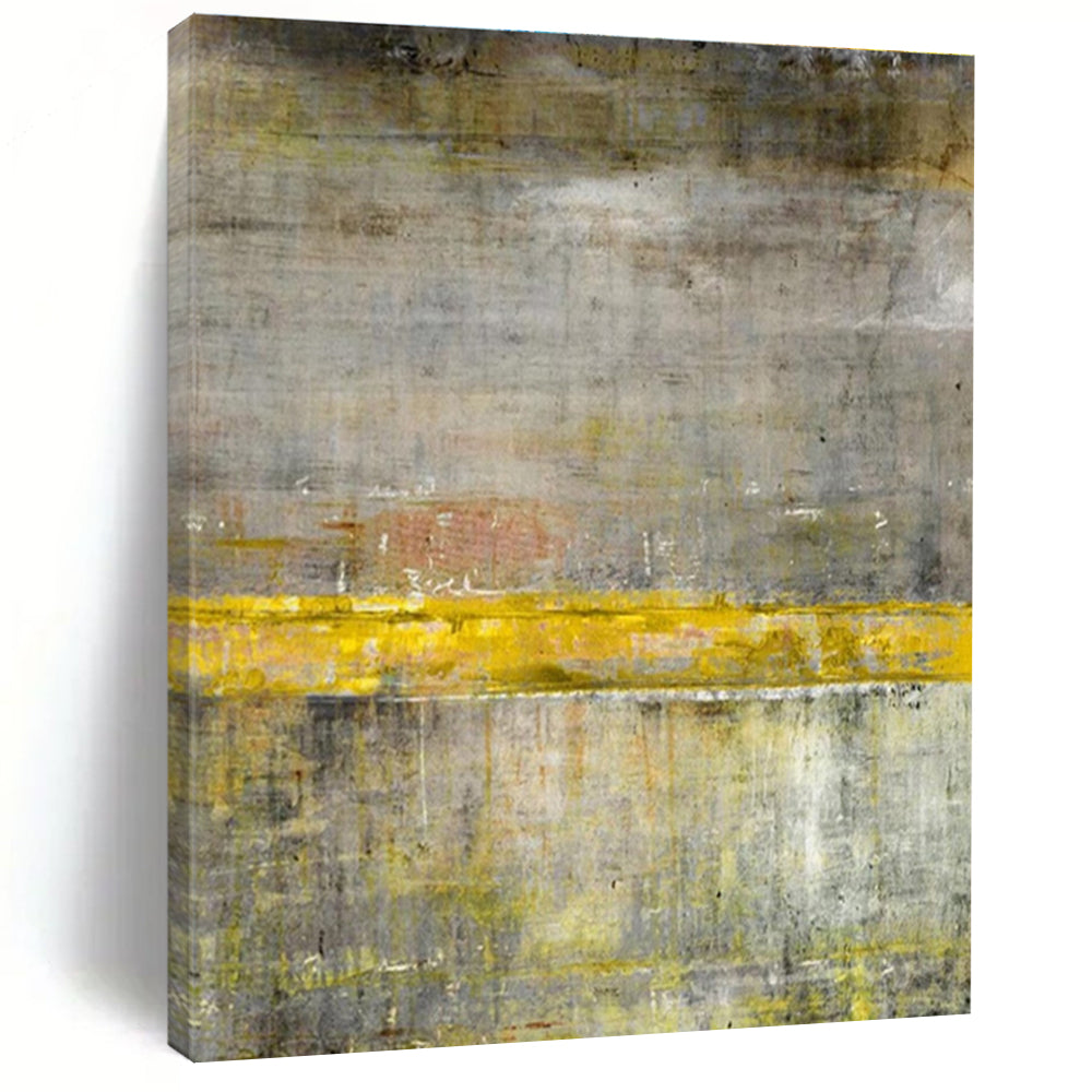 Large Size Gray Yellow Textured Abstract Minimalist Art PT351
