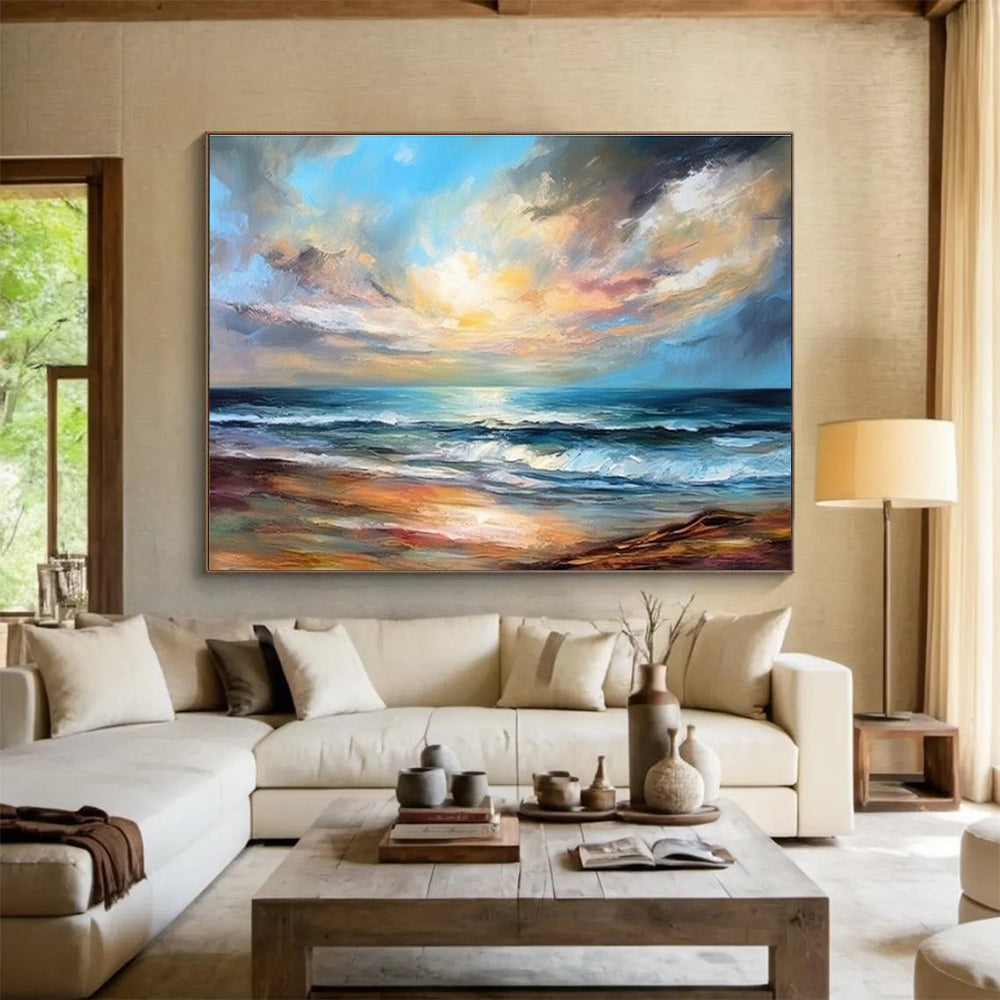 Cool Abstract Paintings Multicolor Seaside Sunset Expressive Art HPS338