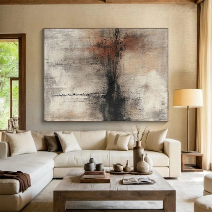 Large Abstract Painting For Living Room, Beige Gray Black Abstract Textured Art PT131