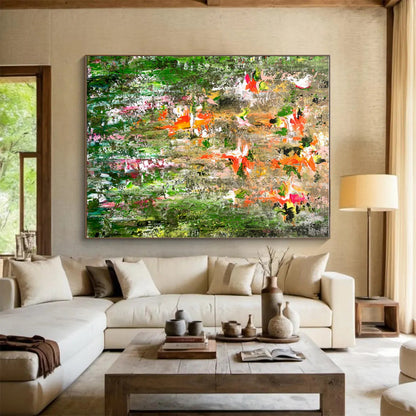 Hand Painting Green, Orange, and Pink Floral Abstract Art PT731