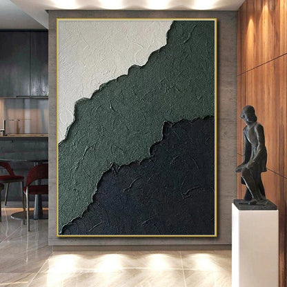 48x60 Green, Black & White Textured Abstract Painting On Canvas PT047
