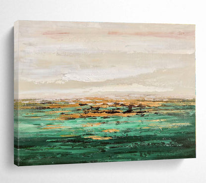 Minimalist Canvas Art Green & Gold Landscape Abstract Painting On Canvas HPS126