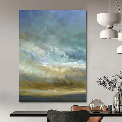 Hand-Painted Blue and Beige Sky and Horizon Abstract Landscape Painting DPS416