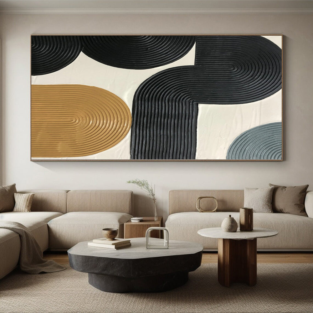 Large Size Black, Beige & Gray Textured Geometric Abstract Painting On Canvas PT038