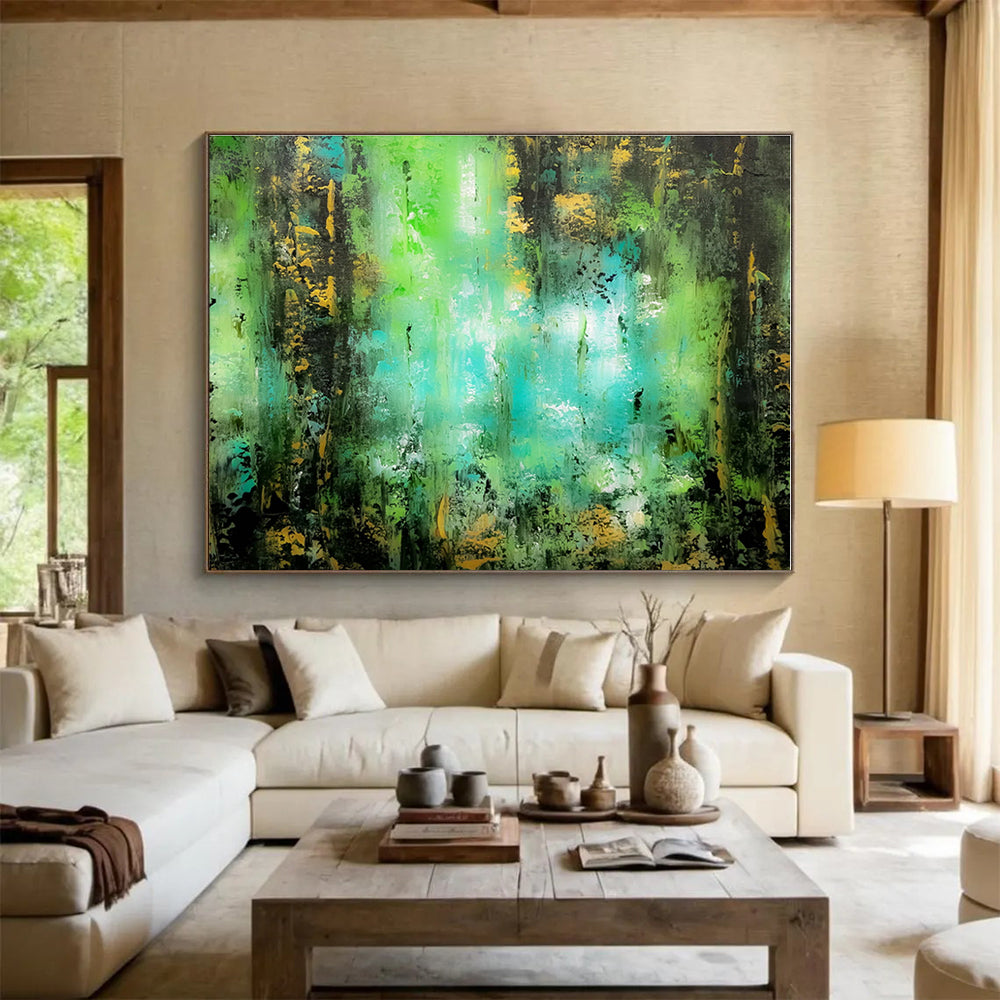 Hand-Painted Green, Turquoise & Gold Abstract Forest Art HPS161