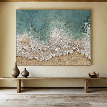 Hand Painted Art Turquoise & White Textured Beach Abstract Painting HPS226