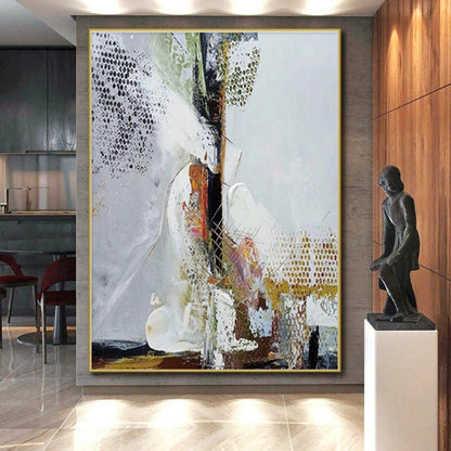 Huge Size Multicolor Abstract Painting with Dotted and Textured Layers, Oversized Abstract Wall Art PT217