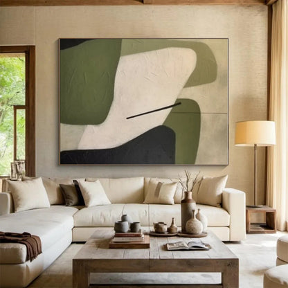 Minimalist Canvas Art Green White Black Geometric Abstract Artwork PT502