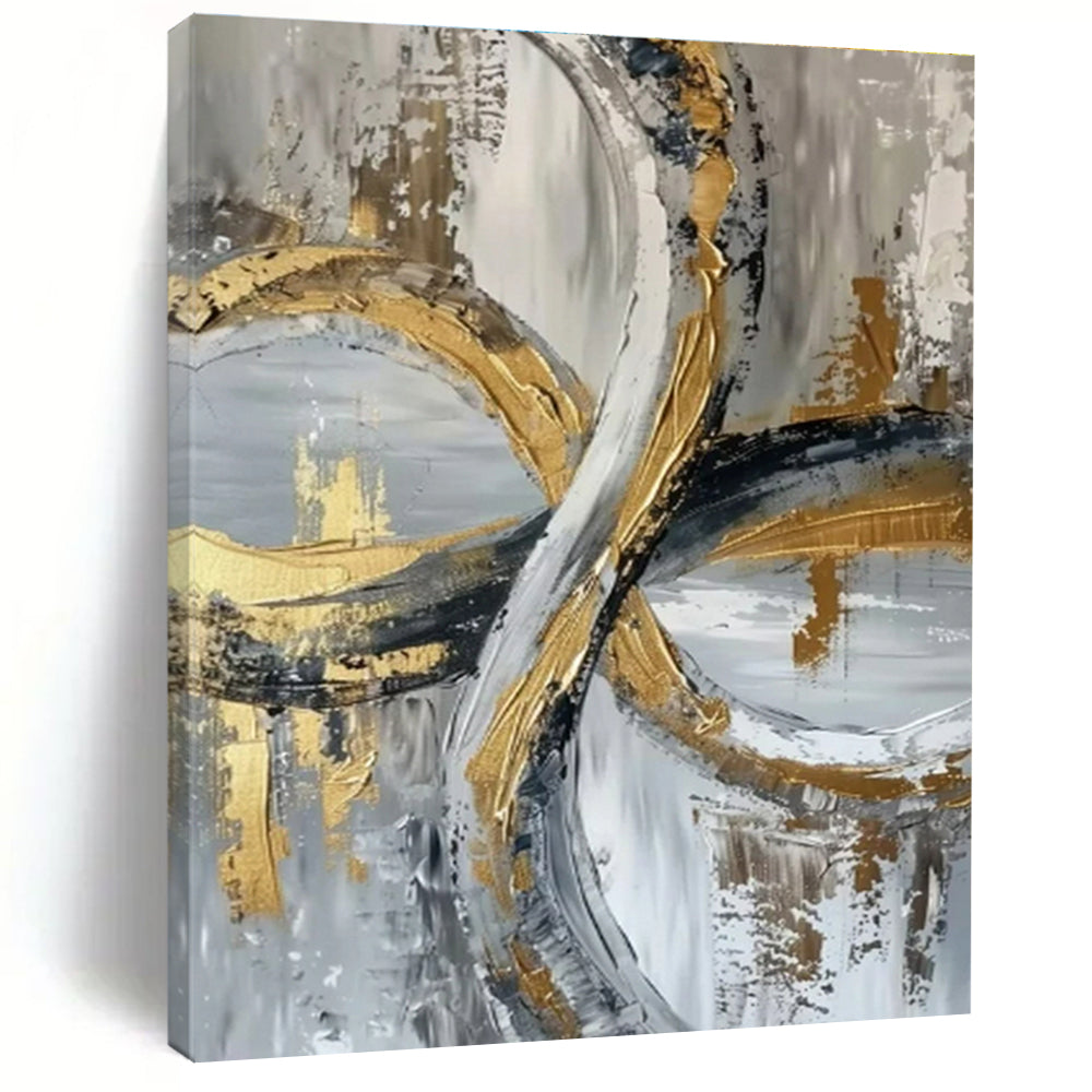 Unique Abstract Art Gold, Gray, and White Circular Abstract Art PT734