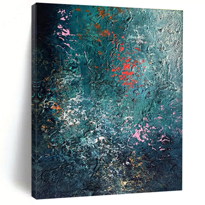 Unique Abstract Art in Teal, Red, Pink, and White Textural Abstract Sea-Inspired Painting On Canvas PT275