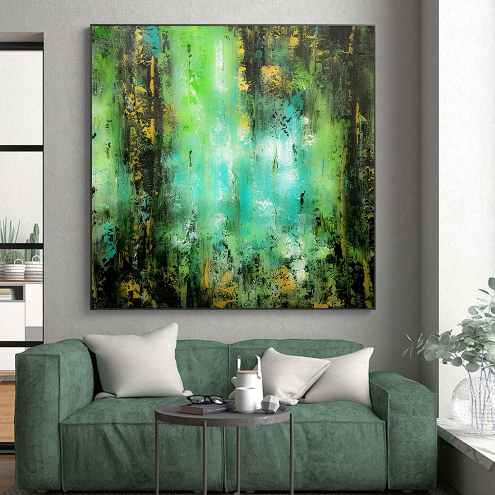 Handmade Art Green, Teal, and Gold Textured Abstract Art PT728