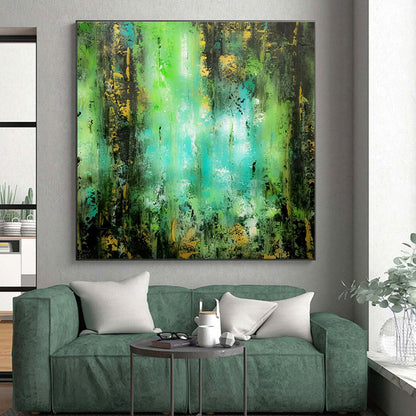 Handmade Art Green, Teal, and Gold Textured Abstract Art PT728