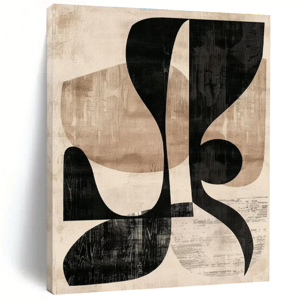 Unique Abstract Art Black Beige Geometric Shapes Modern Artwork PT433