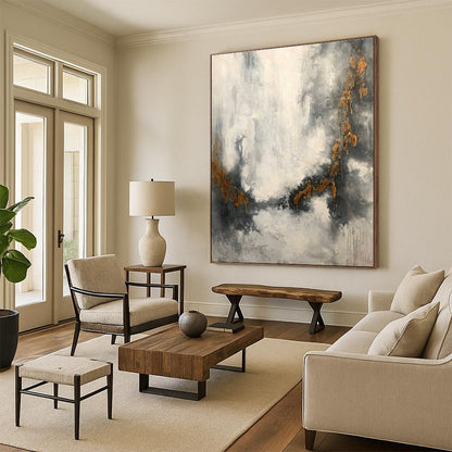 Oversized Abstract Wall Art Gray White Gold Textured Abstract Art PT430