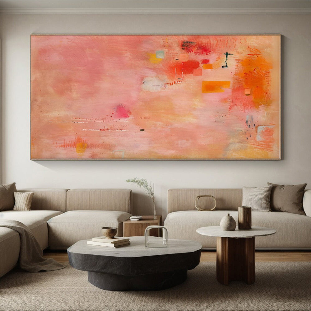 Cool Abstract Paintings Pink, Orange, and Yellow Textured Abstract Art PT765