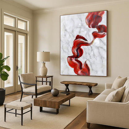 Hand-Painted Red White Textured Abstract Art PT396