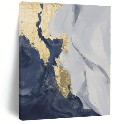 Handmade Art Blue, Gray & Gold Textured Abstract Painting On Canvas PT084