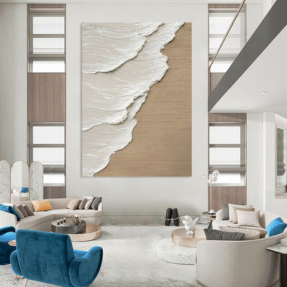 Large Contemporary Wall Art Beige and White Textured Abstract Wave Painting DPS424