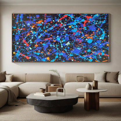Cool Abstract Paintings Multicolor Splatter Abstract Art on Black PT453