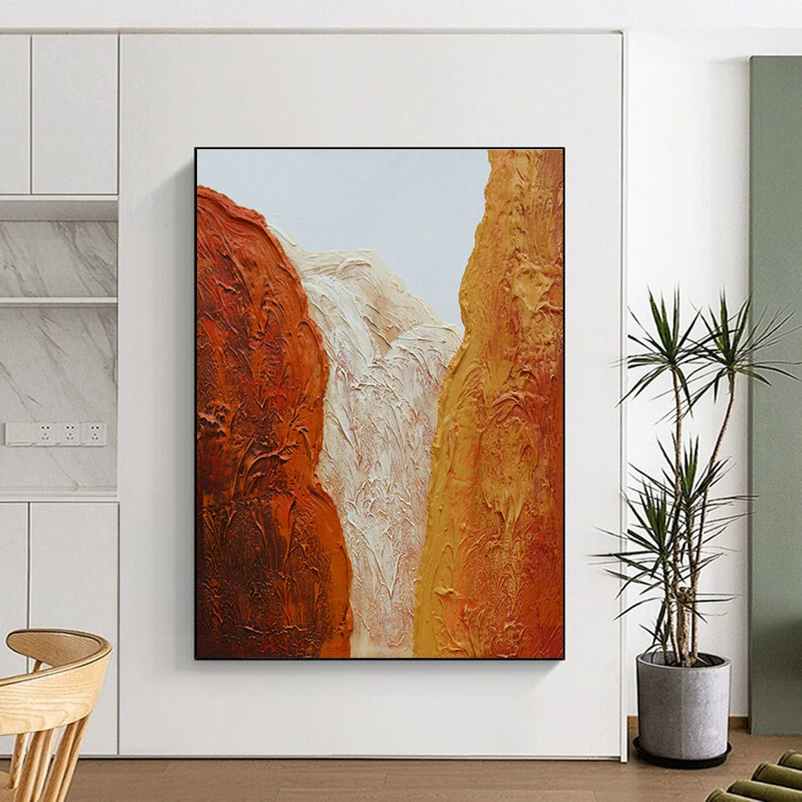 Hand Painted Art Red, Orange and White Textured Canyon Scene, Acrylic Modern Art Painting PT542