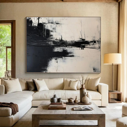 48x60 Black & White Textured Urban Abstract Painting On Canvas PT056